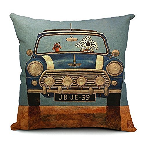18''X 18'' Driving Dogs Cotton Linen Decorative Throw Pillow Cover Cushion Case (Gray)
