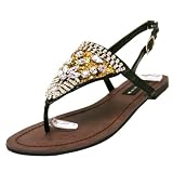 Rhinestone & Sequin Bling Black Thong Sandal Flats