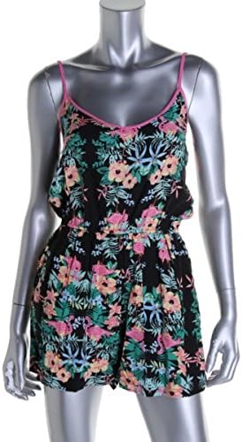 Ultra Flirt Women's Spaghetti Strap Casual Shorts Romper, Black Flamingo, Large