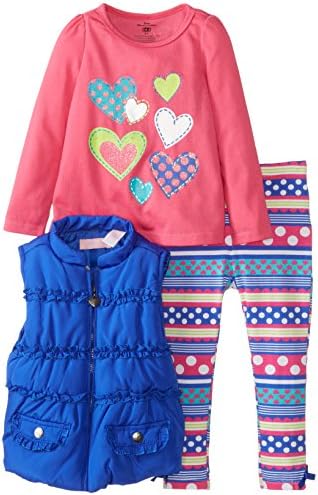 Kids Headquarters Little Girls' 3 Pack Heart Print Vest Set, Blue, 4T