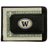 Washington Huskies Black Leather Card Holder & Money Clip