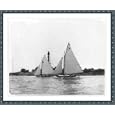 Historic Print (L): [Sailboats sailing]: JILT and FANCY [passing lighthouse]
