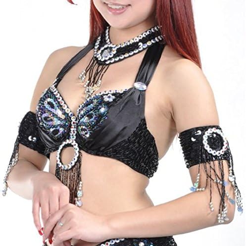 Yanseller Belly Dance Halter Bra Butterfly Pattern, Size for 34c (Black)