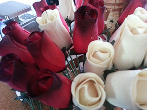 2 Dozen Wooden Roses Red with Black Tip & Creme Colored - Little Chicago Distributing