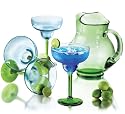 Libbey Seashore Margarita 5 piece set which  includes one 90 ounce green pitcher and six two-tone blue and green 14 3/4 ounce margarita glasses.