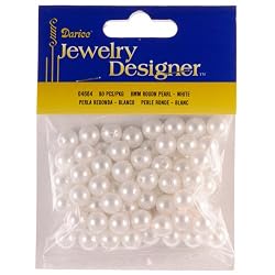 8mm Loose Round Pearls, White, 80 Pc Pkg (1 Pack)