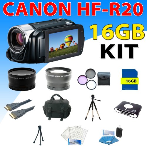 Canon VIXIA HF R20 HF-R20 HFR20 Flash Memory Camcorder (Black) + 16GB Complete Camorder Accessory Kit