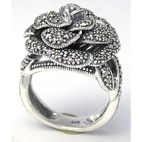 Rose Paradise - Vintage Hand Setting Marcasite 925 Sterling Silver Ring (Size 7 and 8)