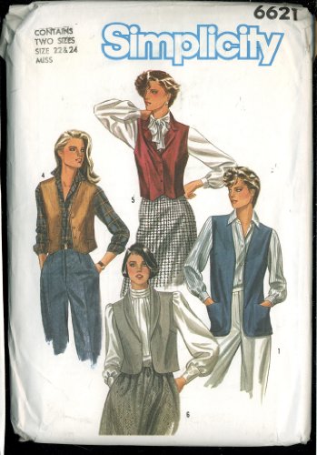 Vintage 1984 Simplicity Sewing Pattern 6621 - Misses Set of Lined and Unlined Vests Vintage 1984 Simplicity Sewing Pattern 6621 - Misses Set of Lined and Unlined Vests