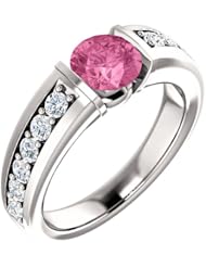 10K White Gold 6.00mm Round Cut Chatham Created Pink Sapphire and Diamond Ring -- LIFETIME WARRANTY
