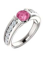 18K White Gold 6.00mm Round Cut Chatham Created Pink Sapphire and Diamond Ring -- LIFETIME WARRANTY