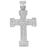 14K White Gold Mens Diamond Cross Pendant 9.00 Ctw