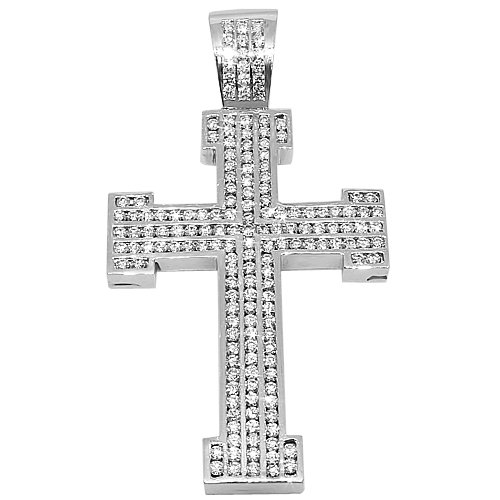 14K White Gold Mens Diamond Cross Pendant 9.00 Ctw