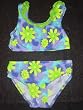 Girls 2 PC Swimsuit Purple Turq Lavender Lime Daisies