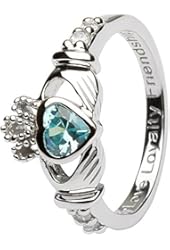 MARCH Birth Month Silver Claddagh Ring LS-SL90-3. Made in Ireland.