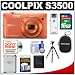 Nikon Coolpix S3500 Digital Camera (Orange) with 16GB Card + Battery + Case + Flex Tripod + Accessory Kit