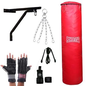 Fitness Gear 5ft Filled Punch Bag Set, Wall Hanging Bracket, Chain, Mitts, Hand Wraps, Skipping Rope