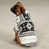 IMAGE OF Casual Canine Snowdrift Cuddlers Black & White Snowflake Soft Hooded Fleece Dog Sweater Coat Medium