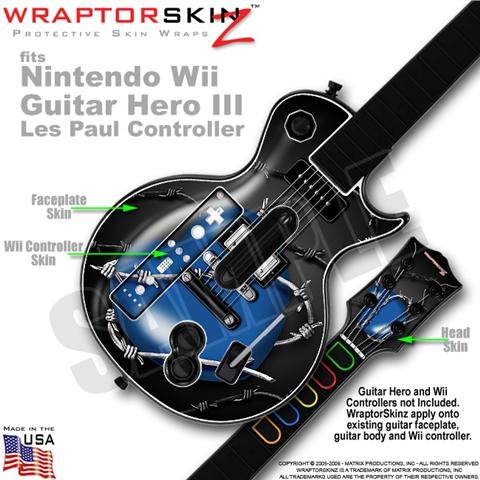 Barbwire Heart Blue Skin by WraptorSkinz TM fits Nintendo Wii Guitar Hero III (3) Les Paul Controller (GUITAR NOT INCLUDED)