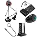 GTMax 5pcs Black/Red Flexible 5MP USB Camera Webcam with Microphone + Black USB Handheld Trackball Finger Mouse + Black USB/PS2 Flexible Silicone Keyboard + USB Flexible Work Light with 18 LED and Magnifier + Vertical Stand USB 2.0 7-Port Hub