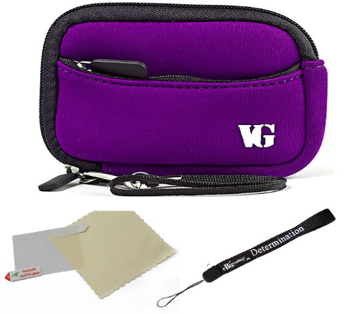 Purple - Black Trim Slim Protective Soft Neoprene Cover Carrying Case Sleeve with Extra Pocket for Nikon Coolpix S2500 S3100 S4100 S5100 S6100 S6200 S8100 S8200 Point and Shoot Digital Camera + Includes a anti glare screen protector, will protect from any small scratches and dirt.