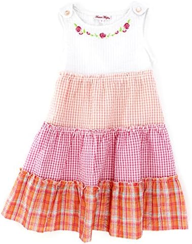 Forever Magic Girls Seersucker Color Block Rose Dress (5, Peach/Pink/Orange)