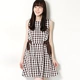アースミュージック＆エコロジー（earthmusic&ecology） サイドリボン付ノースリーブチェックワンピース【132ブラウン/M】