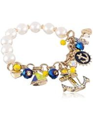 Betsey Johnson "Anchor Boost" Anchor Multi-Charm Half Stretch Bracelet, 7.5"