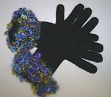 Ga102, Black Angora Gloves Trimmed with Multicolor Mohair Cuff for Women and Teens