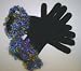 Ga102, Black Angora Gloves Trimmed with Multicolor Mohair Cuff for Women and Teens