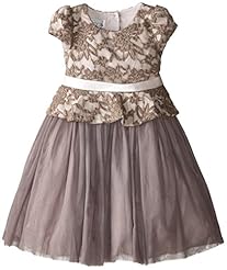 Girls Polyester Peplum Lace  Dress With a Ribbon 