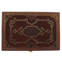 Hand made by Artisans Wooden Jewelry Box with Brass Metal Inlay