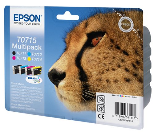 Epson Original T071540 Durabrite Ink Cartridge Multipack (Cyan T0712, Magenta T0713, Yellow T0714 and Black T0711)