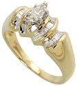 14k Gold Solitaire Ring, w/ 0.22 Carat Marquise Cut & 0.15 Carat Baguette Diamonds, 5/16" (8mm) wide