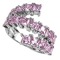 Sterling Silver w/ CZ Ring - 3mm Band Width - 16mm Face Height - Size: 5-9 - Pink CZ