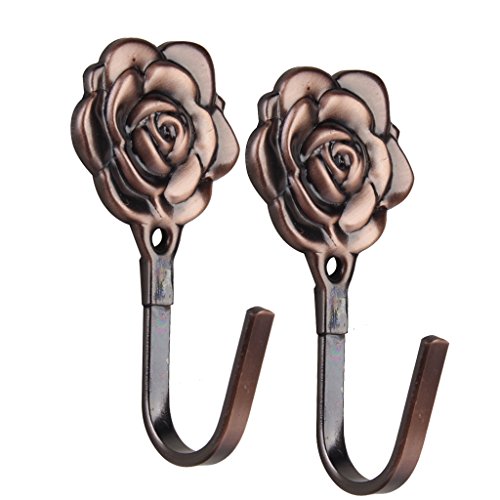 2pcs Vintage Rose Curtain Tieback Tassel Hooks Door Wall Hook Antique Copper