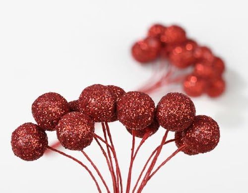 240 Red Glitter Glitzy Mini Round Balls Picks for Holiday and Party Decorating