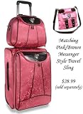 Brighton Inspired Ladies 2 Piece Two-Tone Pink & Brown Alligator Heart Rolling Travel Bag Set