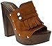Nature Breeze Maroon 03 High Heel Fringe Studded Open Toe Clogs Tan