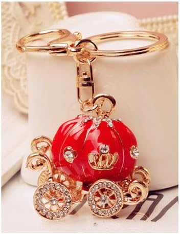 Dangle Charm Creative Gift Halloween Pumpkin Coach Swarovski Elements Rhinestone Crystals Keychain Car Gift Accessory Handbag Purse Bag Charm Keyring Love Gift Red