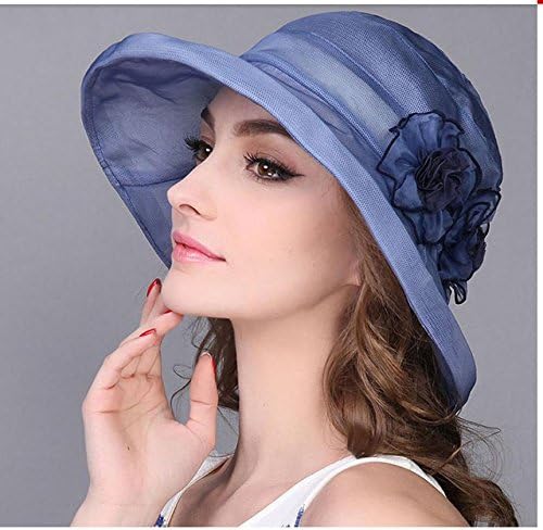 CVYY Elegant silk shade Sun hats girls summer flowers silk large eaves cap chapeau headgear dicer , ice blue