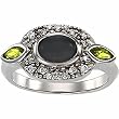 14K White Gold Onyx, Peridot and Diamond Ring