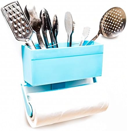 Kitchen Buddy Magnetic Paper Towel Holder for Refrigerator with Multipurpose Storage Rack Organizer (Baby Blue)