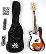 SX BG1K 3/4 LH 3TS Sunburst Left Handed Bass Guitar Package w/BA1565 AMP and Instructional DVD
