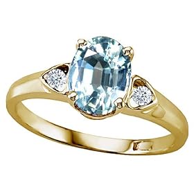 1.39 cts Genuine Aquamarine and Diamond Ring - 14kt White or Yellow Gold by Finejewelers