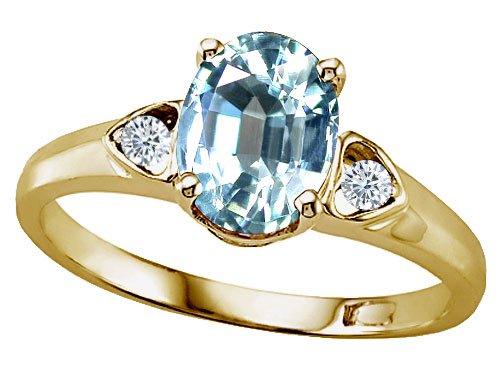 1.39 cttw 14k White Gold Genuine Oval 8x6mm Aquamarine and Diamond Ring - 14kt White Gold