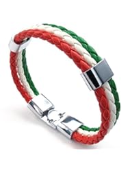 Jewelry: JRui Jewelry Mens Feather Bracelet, Italy Flag Italian Banner Cuff Bangle, Red White Green, 8" 8.5" 9" (9.0 inches) - JRui Jewelry