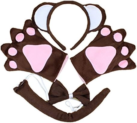 Cute Xmas Party EAR Monkey Animal Costume Headband Paws Bow Tail 4pc Set