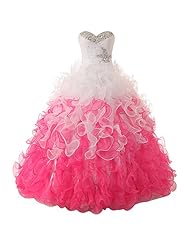 Lace-Up Crystal  Organza Sweetheart Prom Dress/Quinceanera Dress  With Ruffles