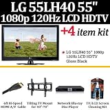 Brand New LG 55LH40 55 1080p LCD HDTV - Gloss Black With Blu Ray Accessory Kit Includes LG BD370 Blu Ray DVD Player + 2 Pack Of HDMI Cables + Tilting TV Wall Mount + LCD Screen Cleaner